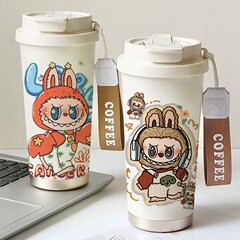 クロスボーダー Labubu コーヒーカップ 316 ステンレス鋼断熱カップ高価値男性と女性のウォーターカップ漫画ダブルストローカップ