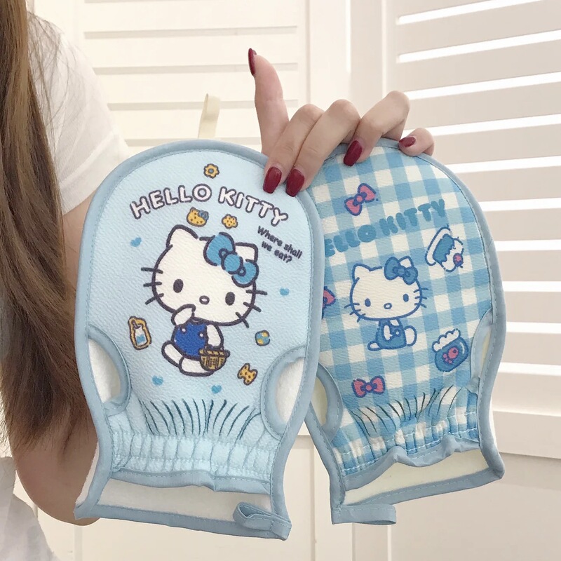 Summer High-Appearance Bath Gloves for Girls, Home-Use Kt Cat Plaid Exfoliating Gloves That Don'T Hurt the Skin