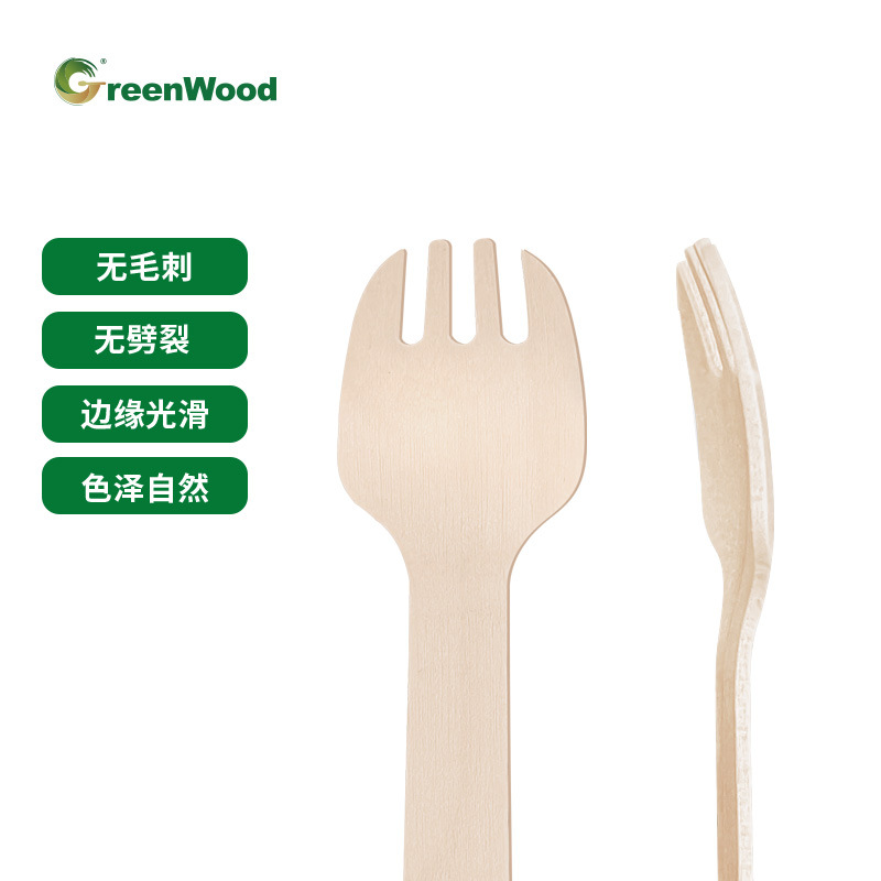 105mm paquete único respetuoso con el medio ambiente degradable abedul cuchara tenedor pequeño desechable empaquetado individualmente ensalada pastel postre