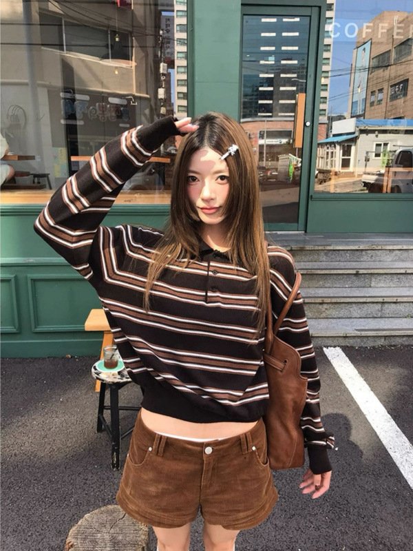 25SS YB开/1折起 小众设计 复古双色拼色条纹POLO针织衫ins博主款|undefined