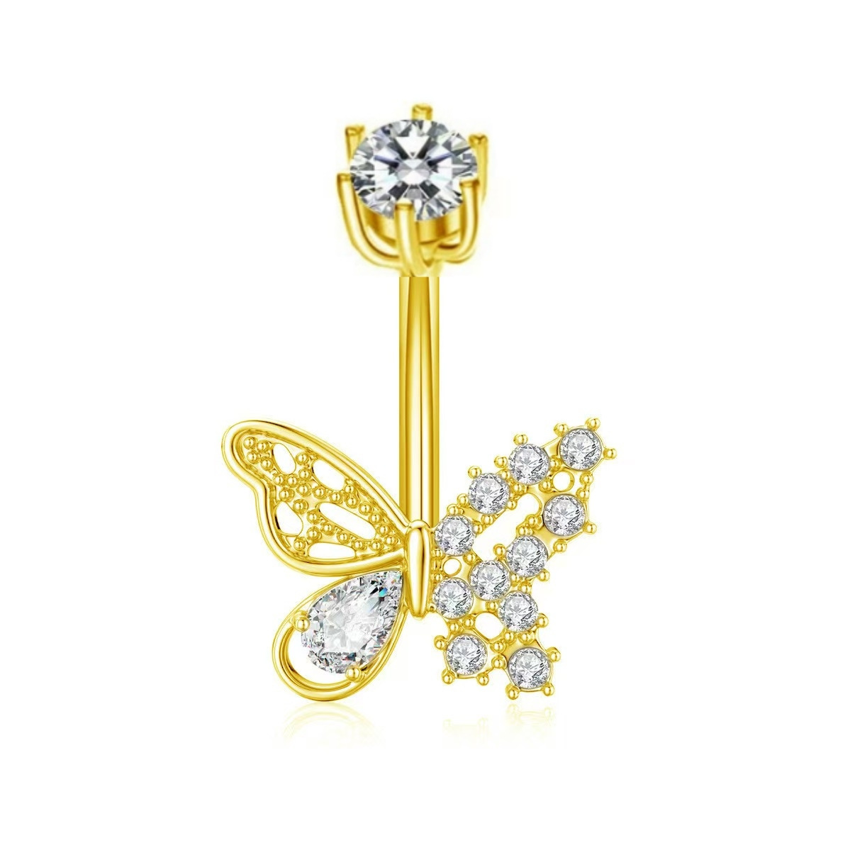 Heart Shaped Stainless Steel Zircon Belly Button Ring Dangle Navel Chain Butterfly Horseshoe Navel Jewelry 2025 Spring detail image 8