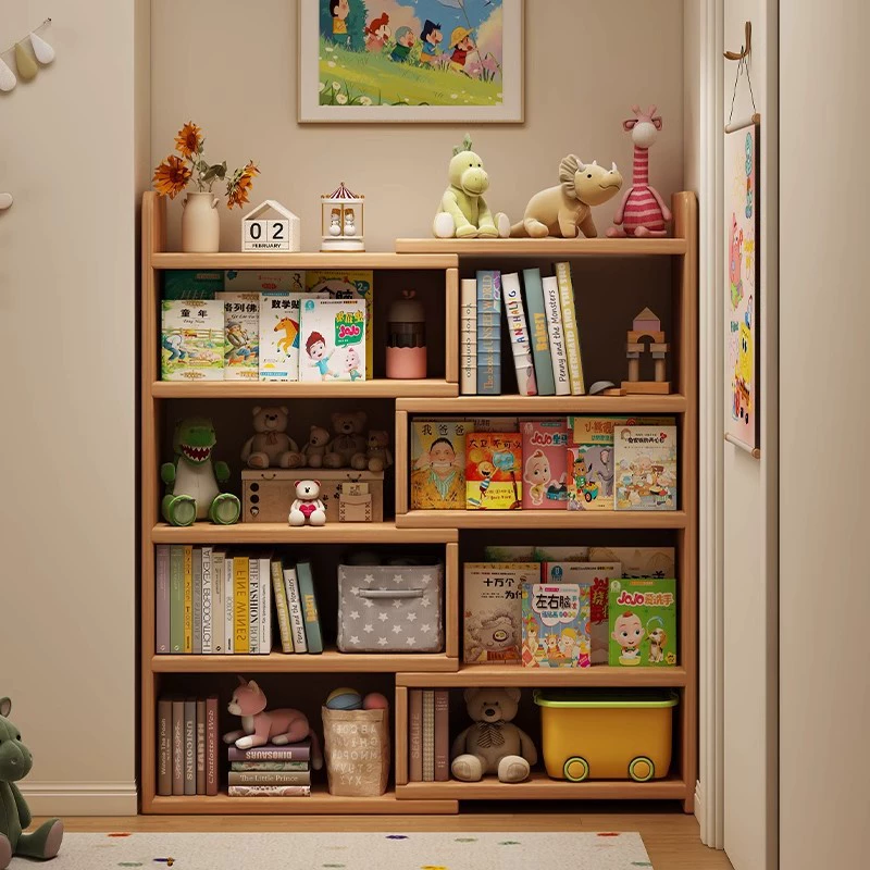 Книжная полка из цельного дерева, напольный детский книжный шкаф, угловой шкаф для хранения, полка для хранения книг с картинками, стеллаж для хранения в гостиной, настольная книжная полка