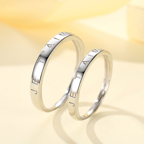 s925 sterling silver French I love you jetaime couple ring men and women open adjustable ring simple