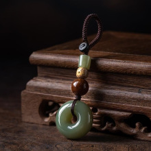 和田玉平安扣汽车钥匙挂件情侣挂饰男女饰品转运保平安钥自然