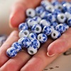 Ceramics, blue and white accessory with accessories, beads, woven jewelry, materials set, bag, bracelet, floral print, handmade