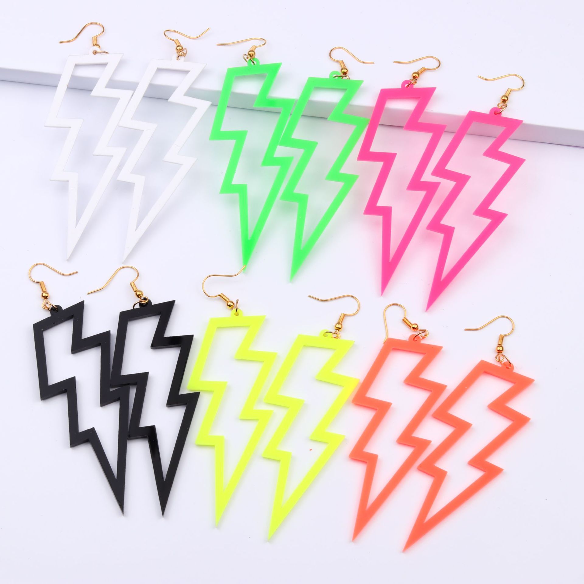 Hollow Out Design 1 Pair Exaggerated Lightning Hollow Out Arylic Drop Earrings