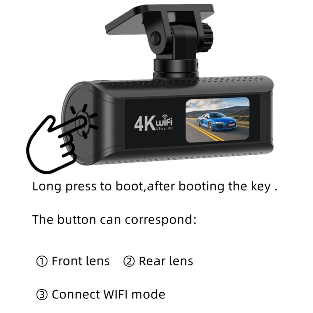 Cross-Border 4K Driving Recorder Front and Rear Dual Camera Wifi Ultra-High Definition Night Vision 24H Parking Monitoring Gps Reversing Image