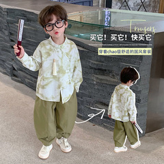 男児春秋装中国風長袖古着漢服唐装セット改良中の子供男の子古風セット