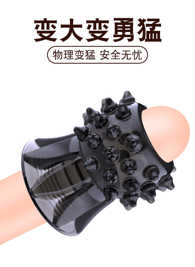 Men’s Spiked Lock Ring TPE Penis Collar, Transparent Black Delay Ring for Couples — detail image 11