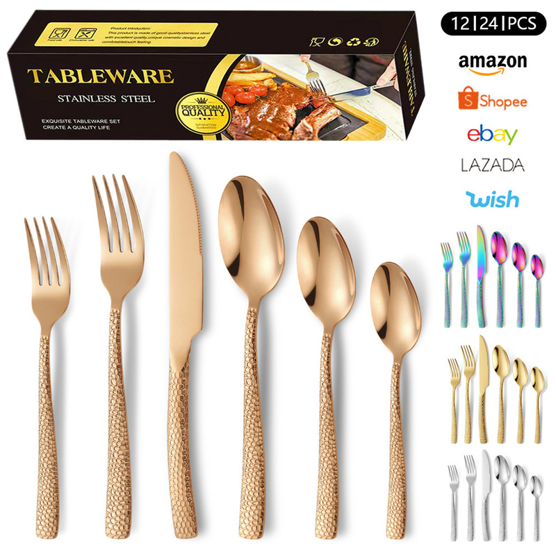 Amazon Snake 430 Stainless Steel Tableware suit 24-piece Set 4-person Western Steak Knife and Fork Gift Hammer Spoon Amazon Snake 430 Stainless Steel Tableware suit 24-piece Set 4-person Western Steak Knife and Fork Gift Hammer Spoon