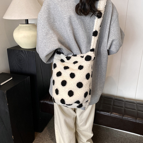 Fuzzy Fashion 2025 Fuzzy Autumn/Winter Crossbody Large Capacity Underarm Bag Polka Dot Single-Shoulder Women's Bag