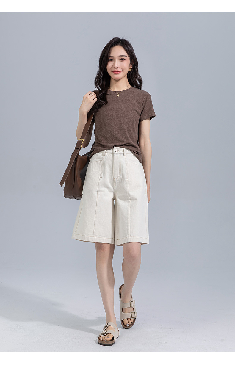 Quần short denim ống rộng cạp cao Xingge dáng suông mùa hè — Màu xanh lam chi tiết 30