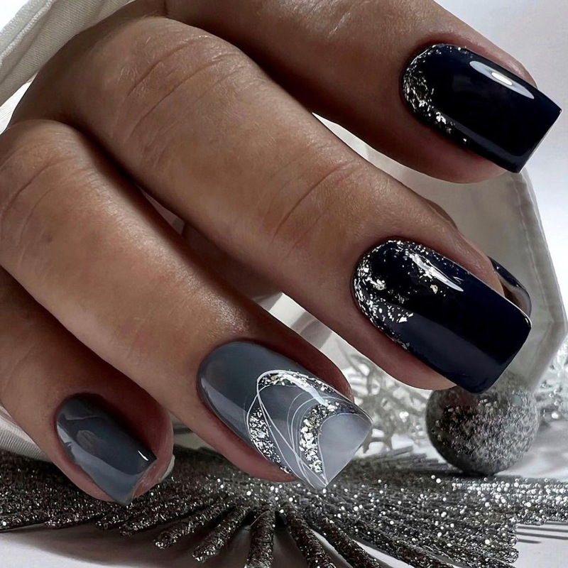 Wearable Nail Sexy Style Black and Gray Gradient Loose Powder Line Printing Removable Fake Nails Manicure Nails Wearable Nail Sexy Style Black and Gray Gradient Loose Powder Line Printing Removable Fake Nails Manicure Nails