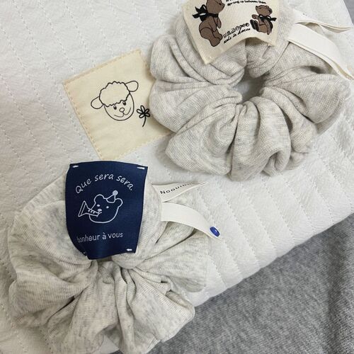 Korean INS style Korean hashtag large intestine hair tie relaxed casual cute cotton ribbon little bear oatmeal color beige color