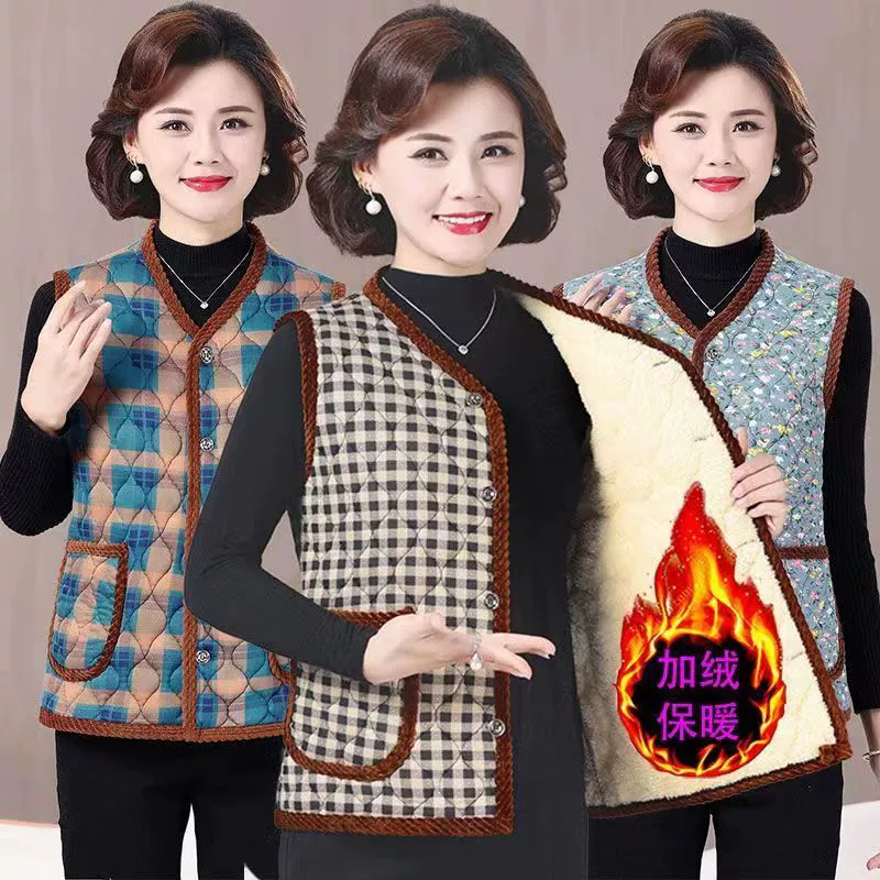 Прямая зимняя новая женская одежда среднего возраста, утолщенный жилет на флисовой подкладке, жилет для матери, жилет для бабушки