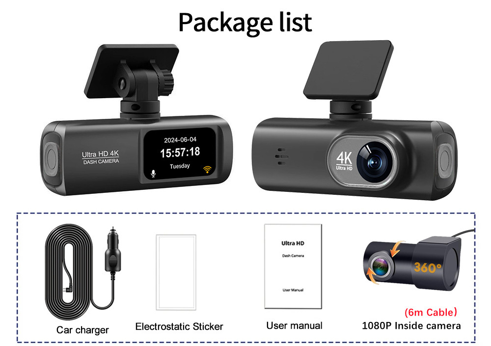 Cross-Border Popular V22 Ultra-High Definition 4K Lipstick Machine Driving Recorder Front and Rear Dual Recording Wifi/Gps Driving Trajectory