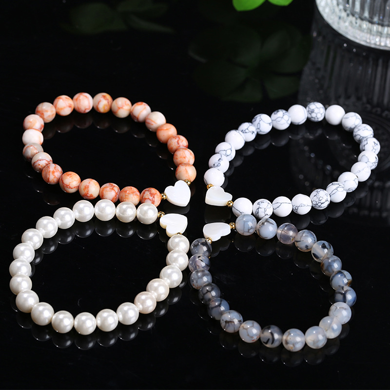 jingzhou jewelry natural stone white shell heart bracelet fashion popular europe and america cross border girls jewelry wholesale