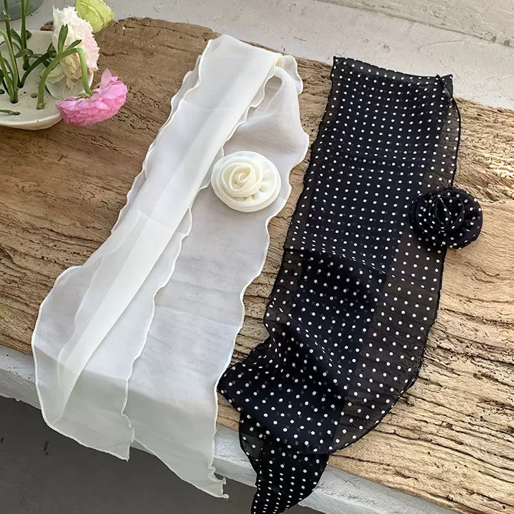 玫瑰波点丝巾绑发带女绑包发圈长条系脖围巾领巾高级感头饰发饰