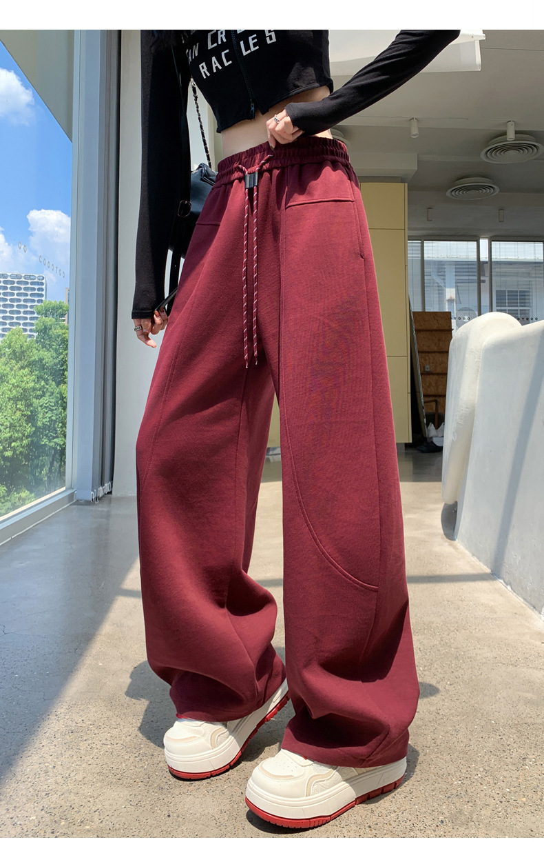 藏蓝色梧桐弯刀运动裤女秋季新款2024冬季加绒裤子休闲香蕉阔腿裤-阿里巴巴