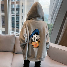 胖MM特大码300斤加绒加厚连帽卫衣女秋冬季宽松卡通唐老鸭外套240
