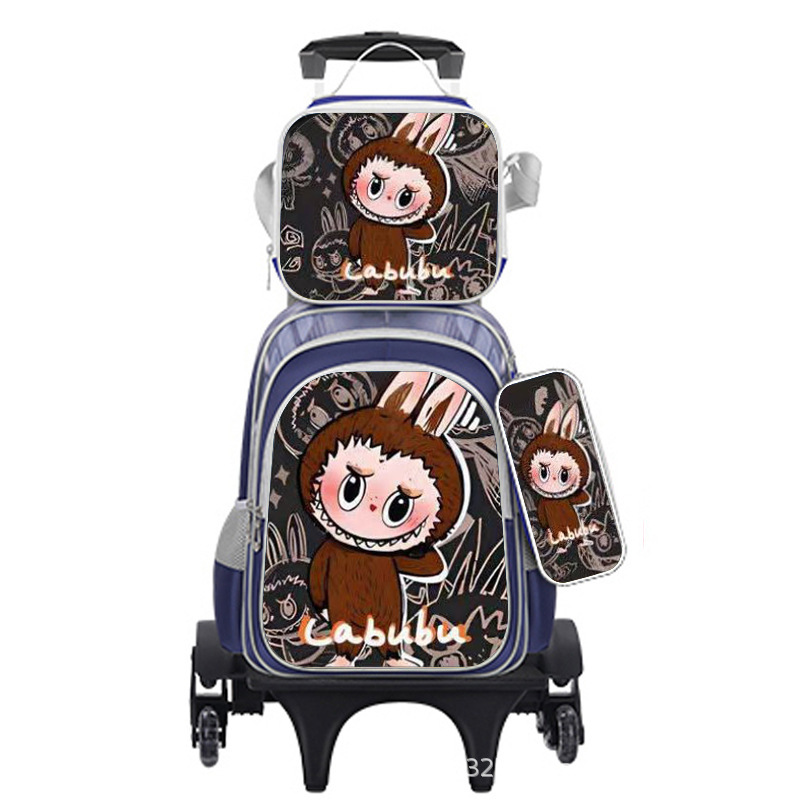 Suministro directo de fábrica, mochila escolar con barra de ruedas para niños, juego de tres piezas, protección de la columna para estudiantes de primaria, reducción de carga, mochila universal de dos ruedas y seis ruedas