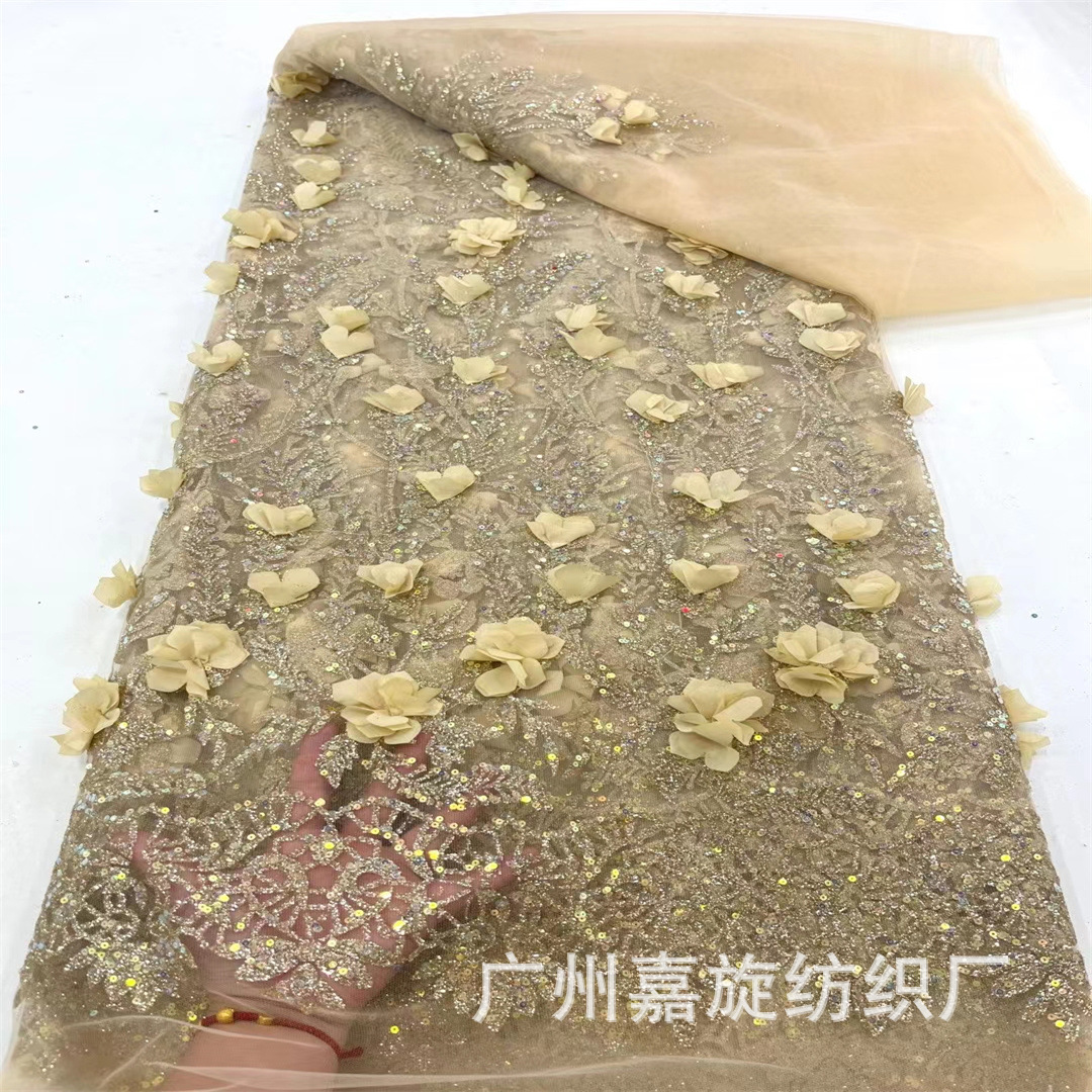 El comercio exterior de moda de ducha tridimensional de oro ropa de tela de encaje Francés 3D tela de encaje JX3726