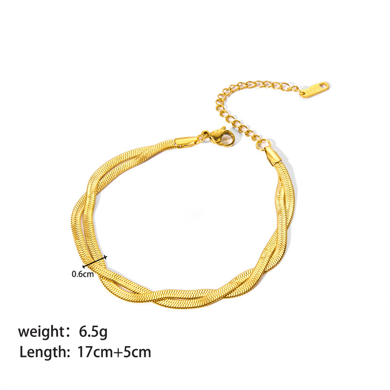 Nuovo bracciale da donna in acciaio al titanio con doppia catena cubana in oro K e catena a serpente piatta_voghion.com