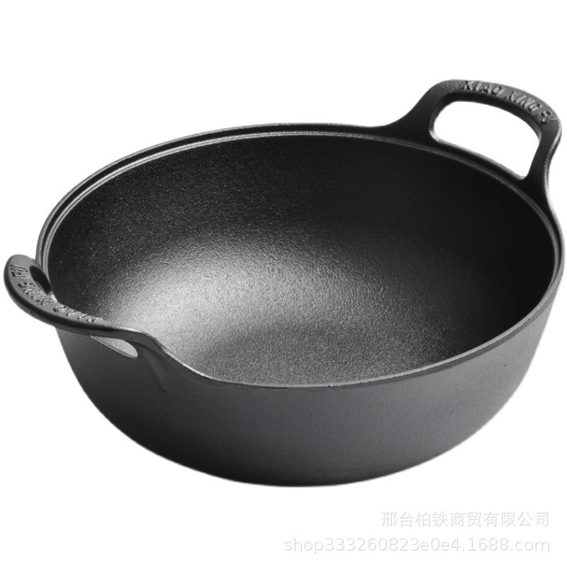 鋳鉄の元宝の鍋の小さい鋼の砲の双耳のシチューの鍋はコーティングがなくて鍋のガスの双耳の鉄の鍋の通用の平底にくっつかないです。|undefined