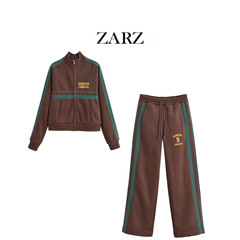 ZARZ自作欧米風新型女装印字学院風ファスナー長袖スウェットゆったりカジュアル長ズボン