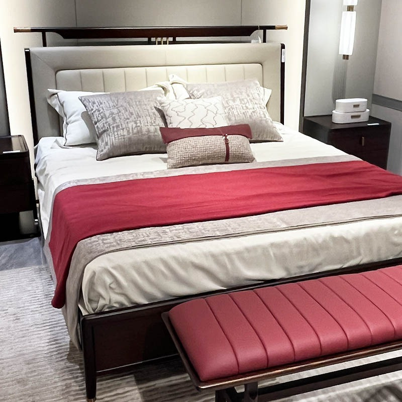 现代新中式乌金木实木床1.8米双人主卧床高端别墅家用家具