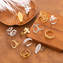 欧美时尚流行不锈钢花朵戒指个性嘻哈18K镀金玫瑰开口戒指潮流女