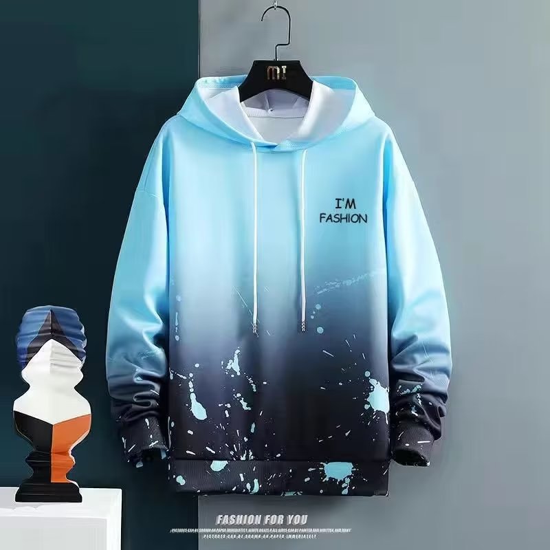 Suéter con capucha traje Otoño de los hombres nueva moda teñido de color degradado impresión de los hombres abrigo estudiante de manga larga top