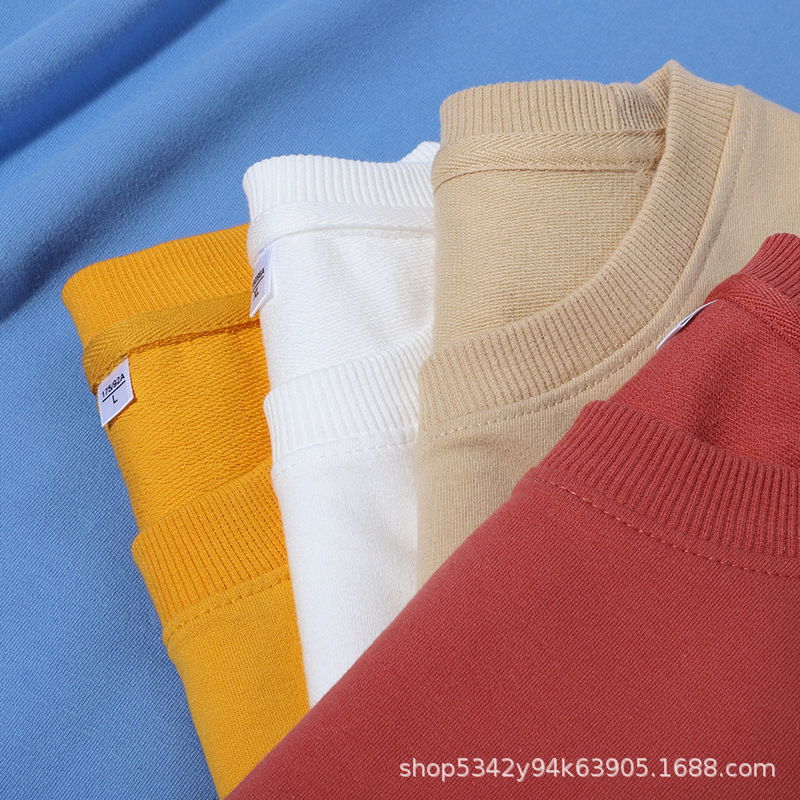 Sudadera de Otoño e Invierno, Nueva, de Manga Corta, Color Sólido, Cuello Redondo Holgado, 280G, Venta al por Mayor, Informal, Versátil, con Logotipo