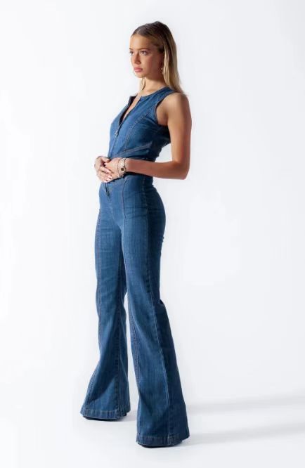 hot style spring new slim slim fashion street retro style high waist denim jumpsuit_mkmklike.com