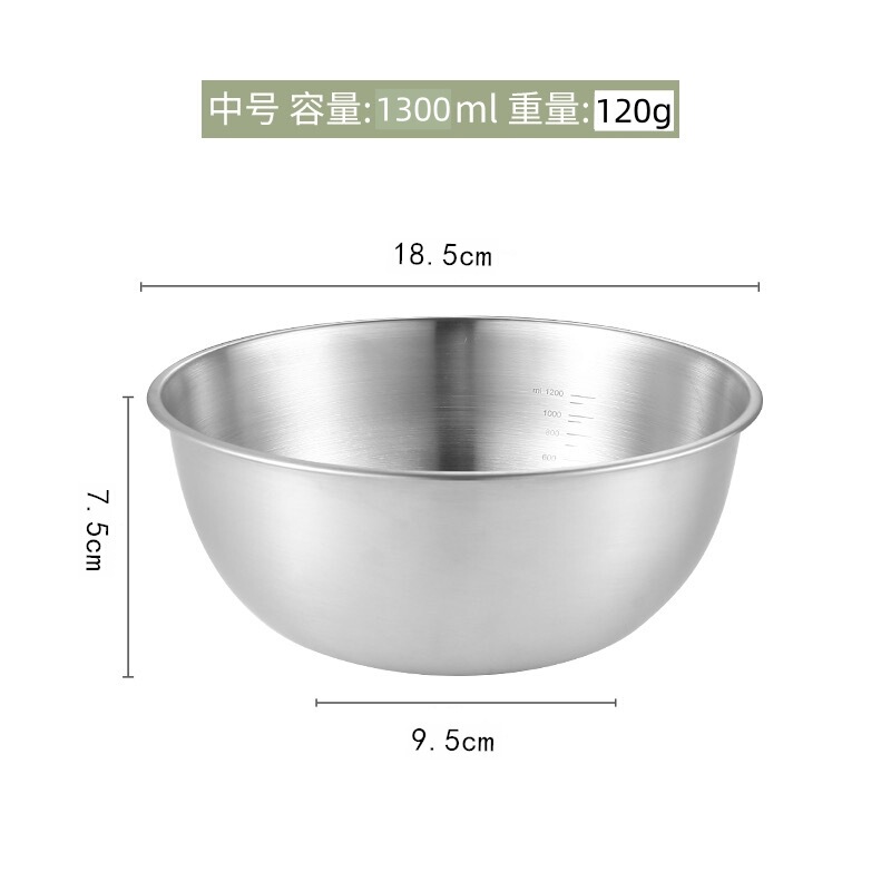 ステンレスのサラダ鉢を厚くして、日本料理鉢の家庭用目盛り鉢でかき混ぜて、洗面器でオムライスを焼く鉢です。|undefined