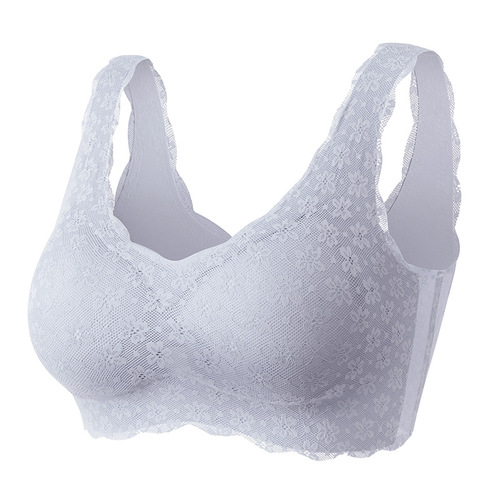 Lace vest-style underwear, one-piece, comfortable, breathable, push-up, side breast-retracting, wire-free sleep bra for women