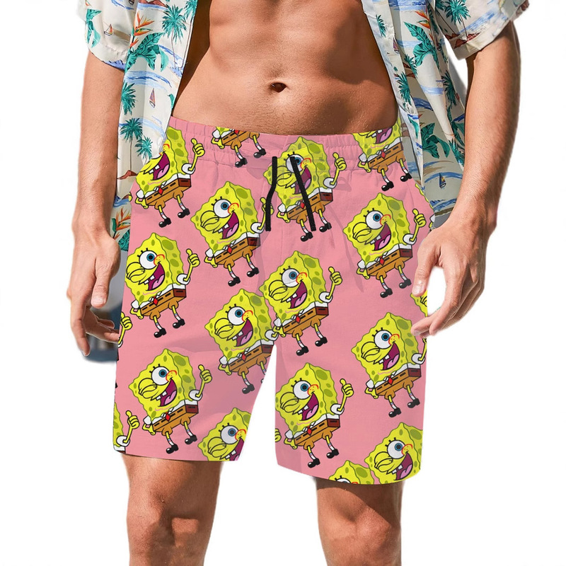 Casual Flower Shorts Men's Spongebob Squarepants Fashion Full Print Pants Retro Hawaiian Style Beach Pants Casual Flower Shorts Men's Spongebob Squarepants Fashion Full Print Pants Retro Hawaiian Style Beach Pants