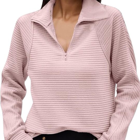 2024 European and American autumn and winter comfortable loose snake bone pattern solid color stand collar zipper long sleeve stitching women's sweater