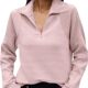 2024 European and American autumn and winter comfortable loose snake bone pattern solid color stand collar zipper long sleeve stitching women's sweater