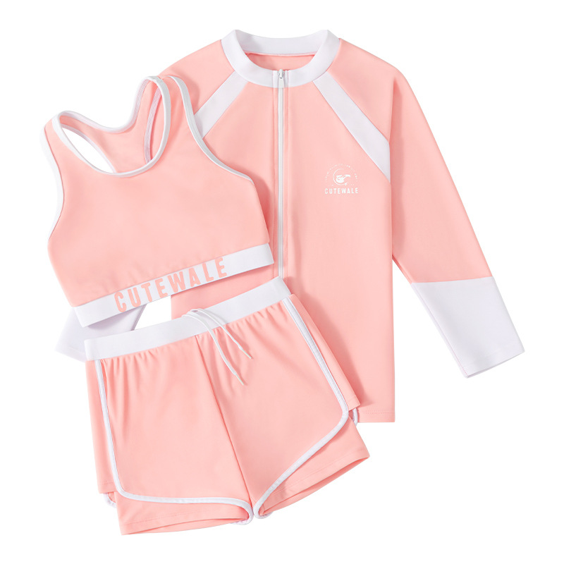Traje de Baño de Tres Piezas para Niña Set de 3 Piezas de Nailon para Natación