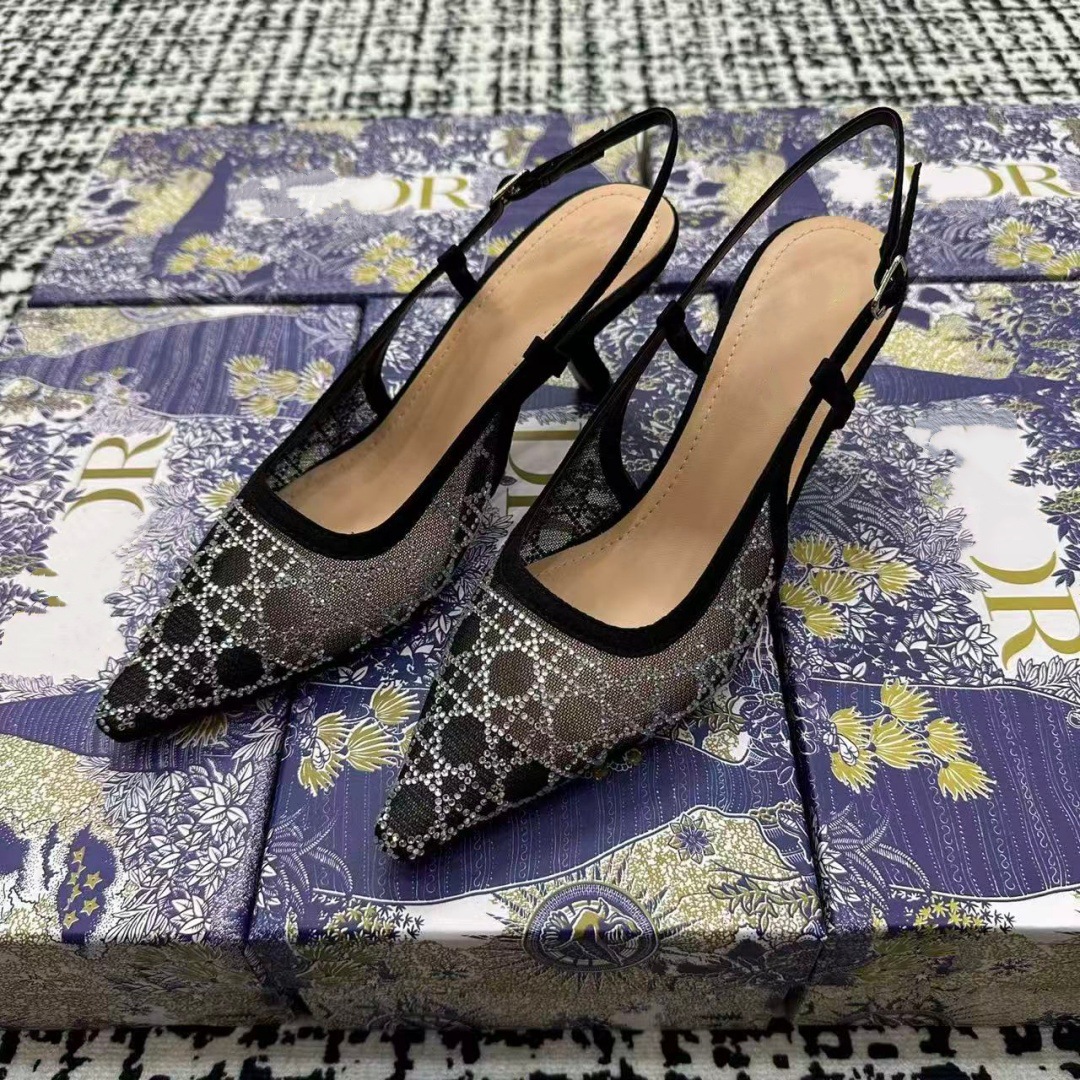 High-End~Cross-Border Top Quality Cat-Heel For Women D New Model Embroidered Knit Backless Closed-Toe Shallow Sandals With Butterfly_vogvips.com