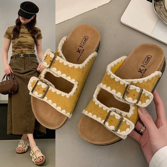 4.5 muffin thick-soled lazy one-word slippers women's summer outdoor 2025 latest burkenan shoes beach sandals