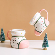 聖誕靴子大容量個性陶瓷辦公室釉下彩可愛杯創意禮品彩盒裝學生