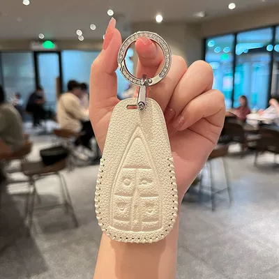 2nd Generation cs75 Deep Blue — Car key bag - default-a4-ivory-white-leather-silver-diamond-ring
