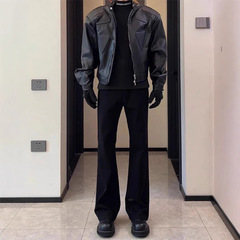 Cleanfit曲がりくねった刀の微ラッパのズボンの男性の春秋の垂れ下がった感じの黒色はやせているズボンの背の高いカジュアルなストレートのズボンを現します。