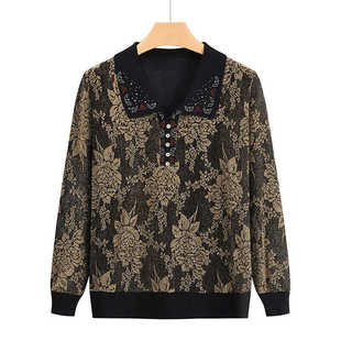 Mother's Long-sleeved Base Shirt Middle-aged and Elderly Women's Spring and Autumn Lapel Knitted Shirt T-shirt 50-year-old Grandma's Top