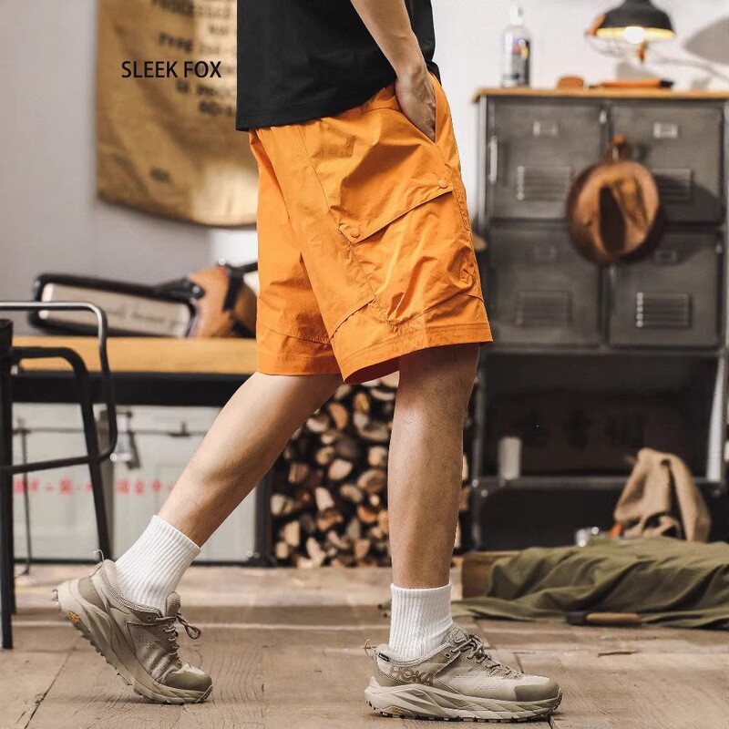 Trendy Functional Outdoor Mountaineering Sports Workwear Shorts, Summer Thin Breathable Dopamine Beach Shorts for Men