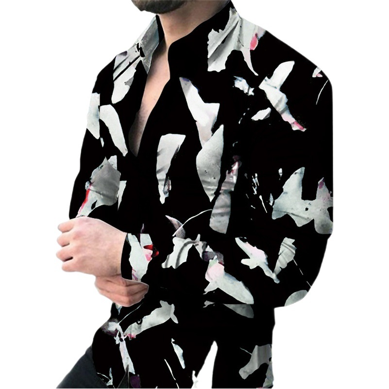 2023 comercio exterior amazon nuevos hombres de impresión digital casual de manga larga de solapa cardigan camisa delgada hombres