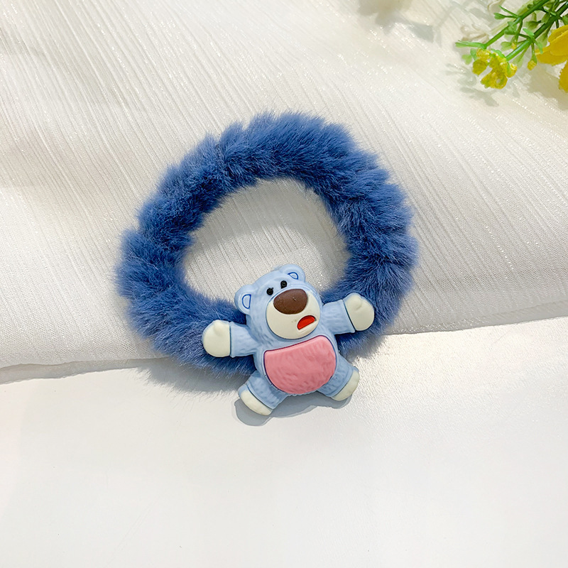 Estilo coreano Internet celebridad pelo lazo banda de goma Linda cuerda de pelo peluda para las mujeres Oso de fresa banda de pelo de felpa color caramelo cuerda de pelo dulce