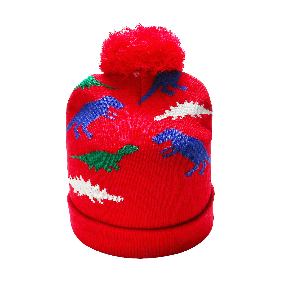 105g Weight Hat Classification Polyacrylonitrile Fiber Fabric Type Wool Cap Hats Type 1 Piece Quantity Outdoor, Daily Occasion Dinosaur Pattern Autumn&Winter Season Children Unisex Gender Pom Poms, Jacquard Design Cartoon Style, Cute Style Children Unisex Cartoon Style Cute Dinosaur Pom Poms Jacquard Wool Cap 9
